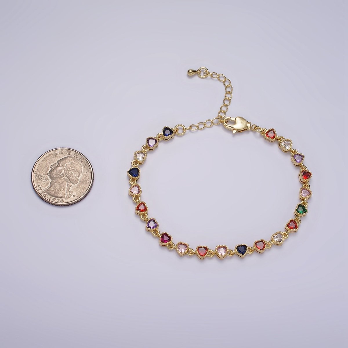 14K Gold Filled CZ Multicolor Heart Bezel 7 Inch Bracelet in Gold &amp; Silver | WA-2230 WA-2231 Clearance Pricing