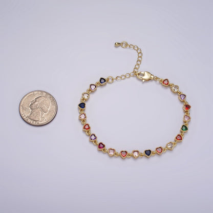 14K Gold Filled CZ Multicolor Heart Bezel 7 Inch Bracelet in Gold &amp; Silver | WA-2230 WA-2231 Clearance Pricing