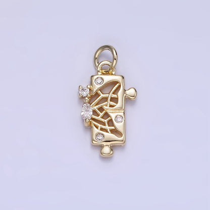 14K Gold Filled CZ Open Filigree Butterfly Wings Puzzle Mini Charm | W649