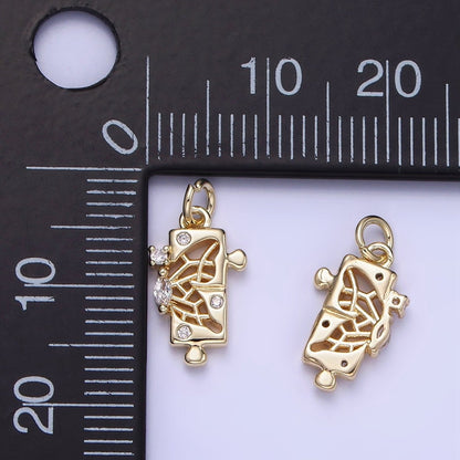 14K Gold Filled CZ Open Filigree Butterfly Wings Puzzle Mini Charm | W649