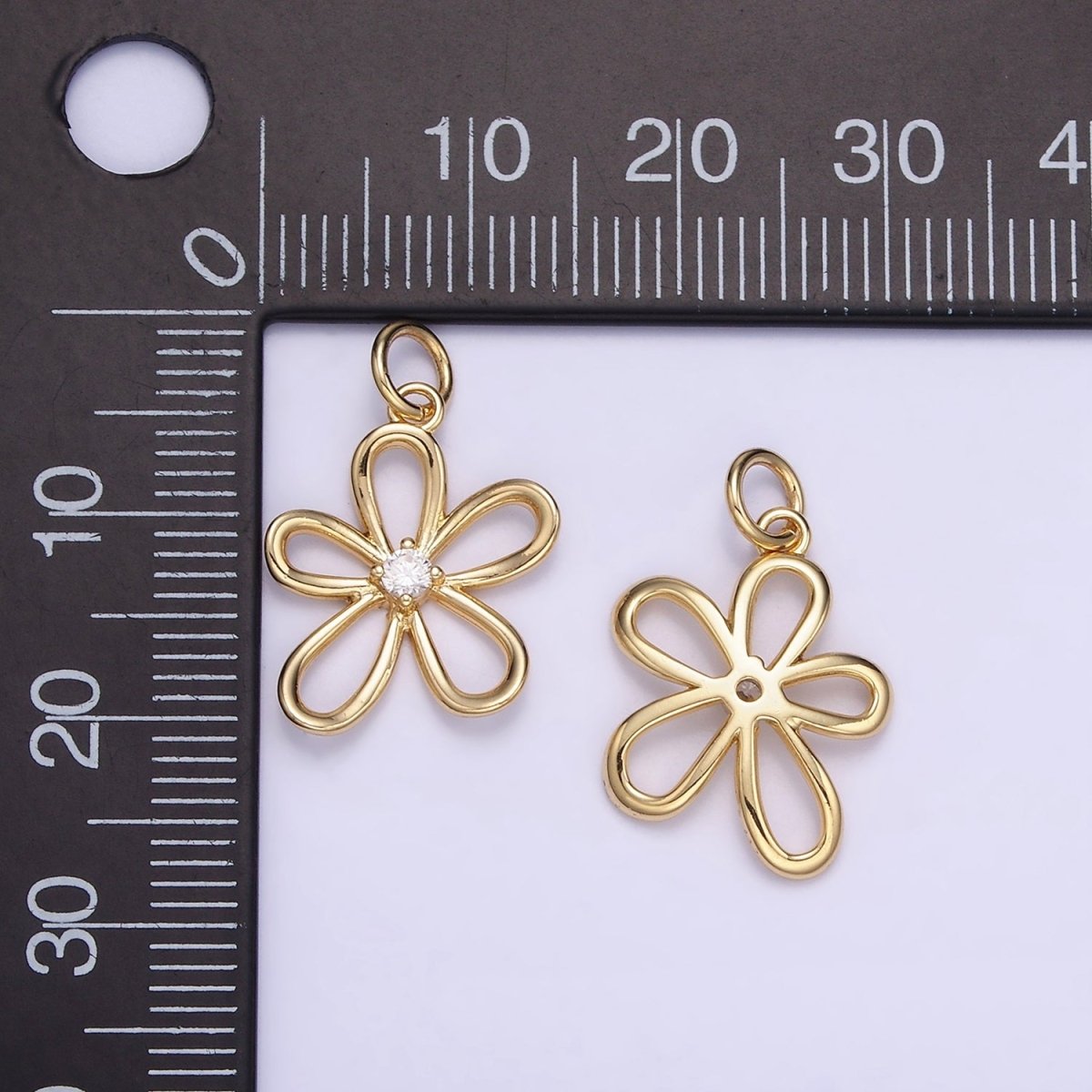 14K Gold Filled CZ Open Flower Outline Charm | D257