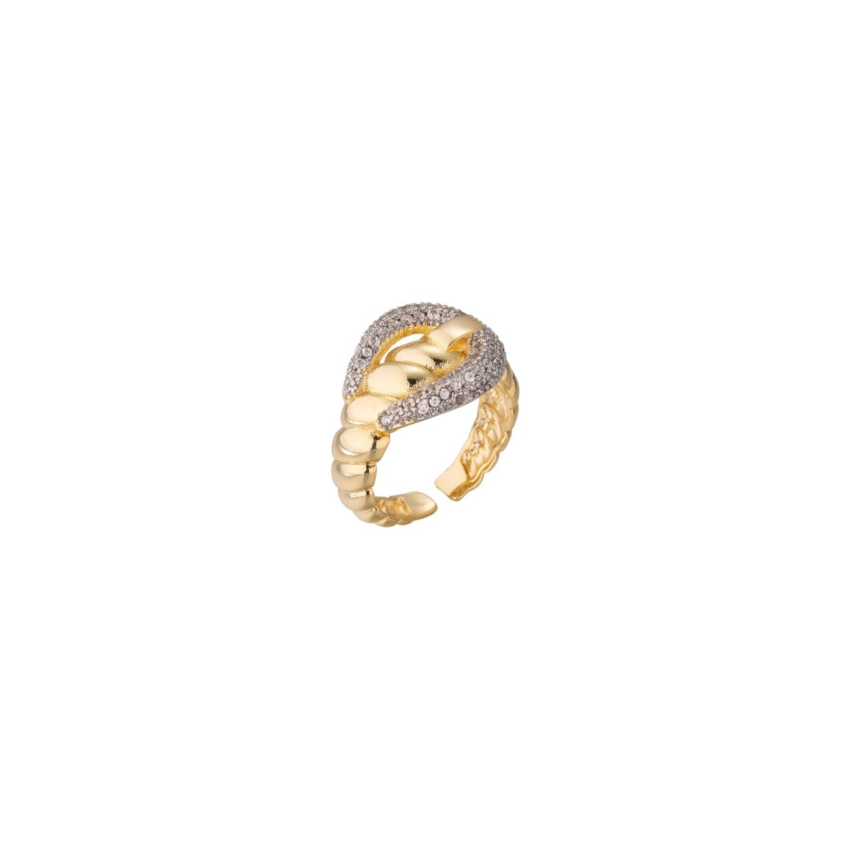 14K Gold Filled Micro Paved CZ Twist Croissant Ring | RINGS-00244