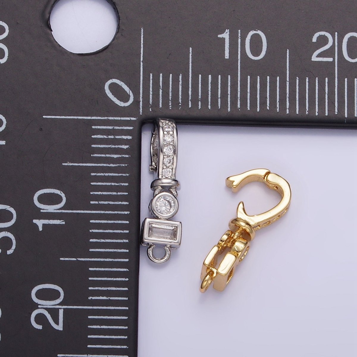 14K Gold Filled CZ Round Baguette Micro Paved Bail Findings in Gold &amp; Silver | Z720