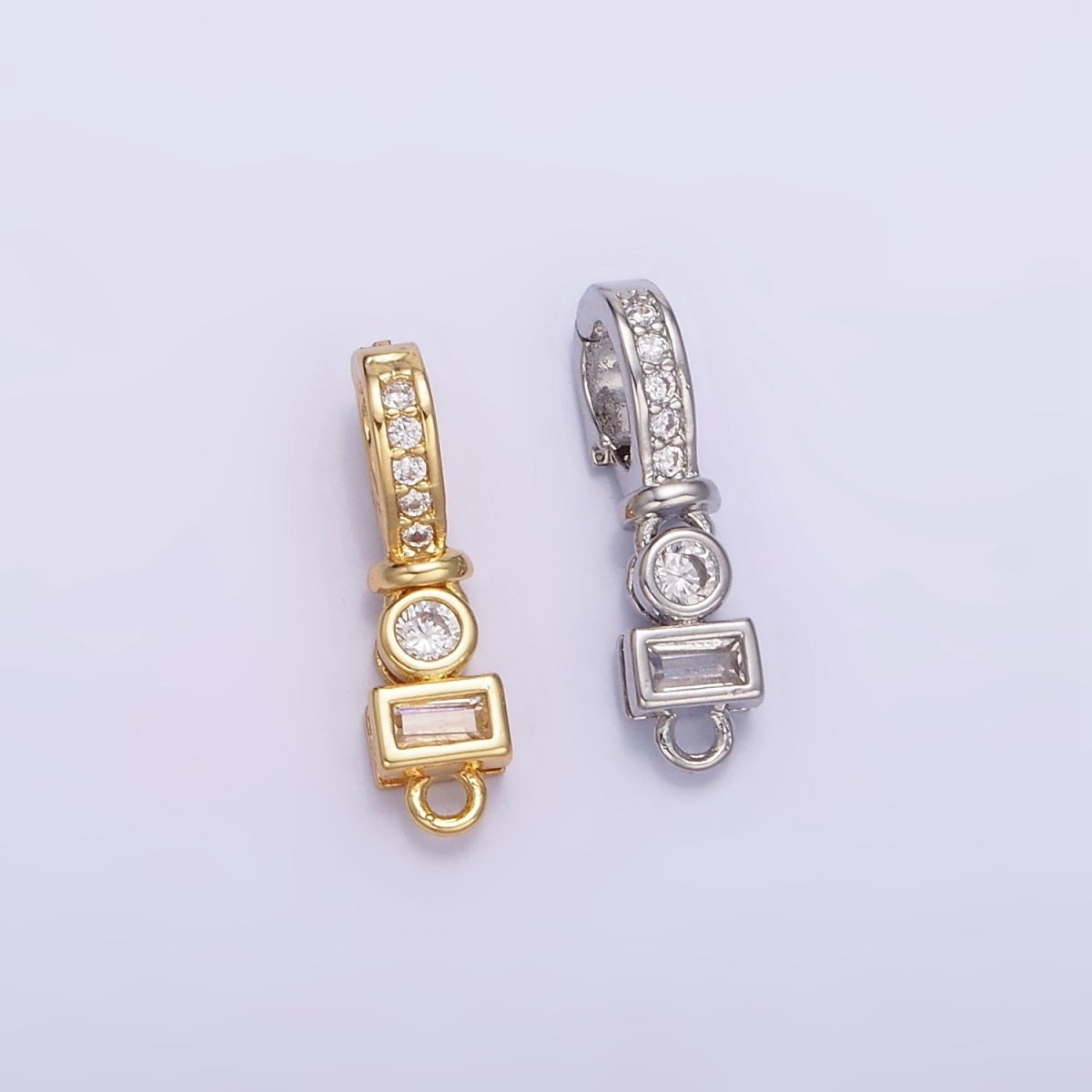 14K Gold Filled CZ Round Baguette Micro Paved Bail Findings in Gold &amp; Silver | Z720