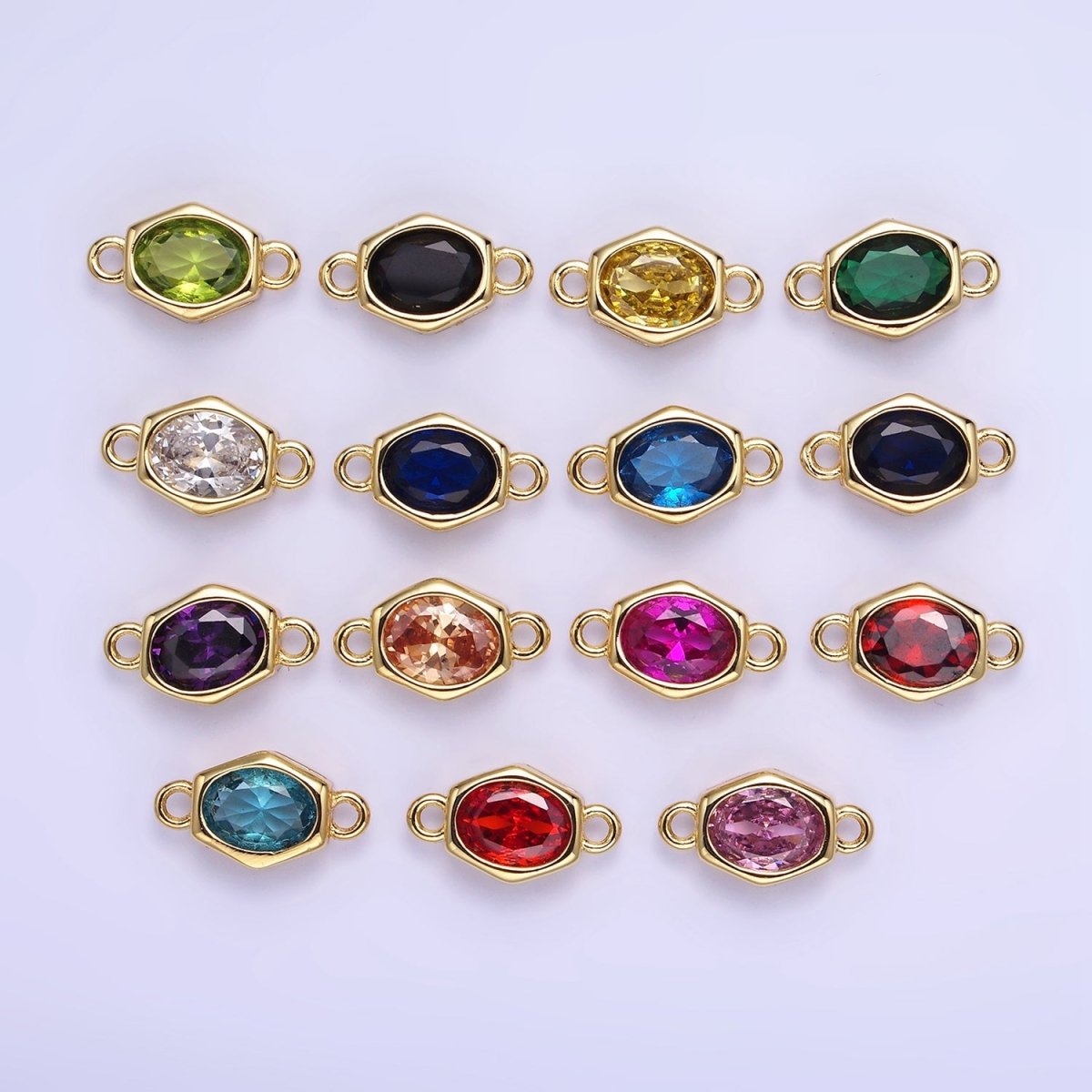 14K Gold Filled CZ Round Hexagonal Edged Personalized Connector | G414 - G421