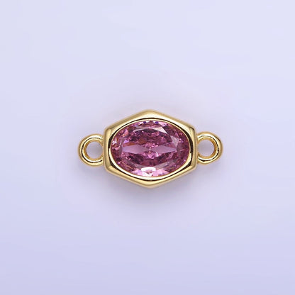 14K Gold Filled CZ Round Hexagonal Edged Personalized Connector | G414 - G421
