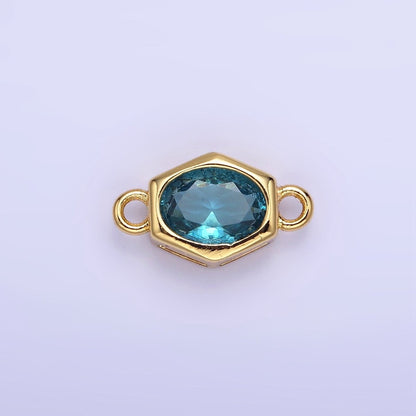 14K Gold Filled CZ Round Hexagonal Edged Personalized Connector | G414 - G421