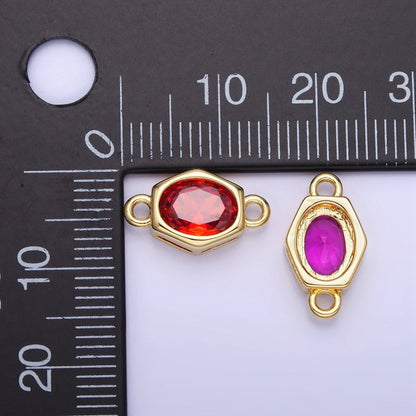 14K Gold Filled CZ Round Hexagonal Edged Personalized Connector | G414 - G421