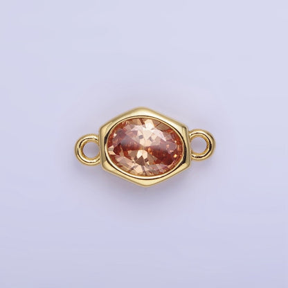 14K Gold Filled CZ Round Hexagonal Edged Personalized Connector | G414 - G421