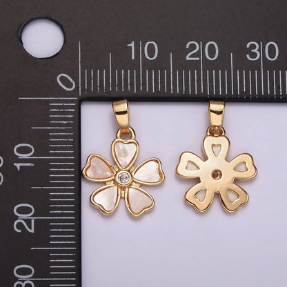 14K Gold Filled CZ Shell Pearl Petal Flower Bezel Pendant in Gold &amp; Silver | AH128