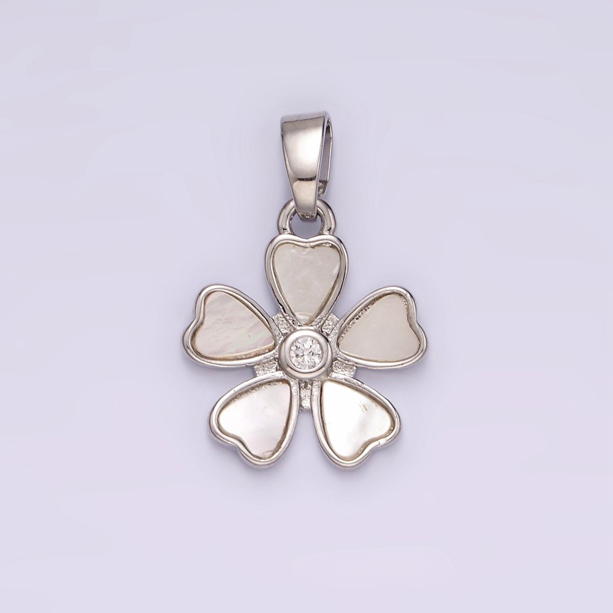 14K Gold Filled CZ Shell Pearl Petal Flower Bezel Pendant in Gold &amp; Silver | AH128