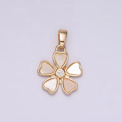 14K Gold Filled CZ Shell Pearl Petal Flower Bezel Pendant in Gold &amp; Silver | AH128