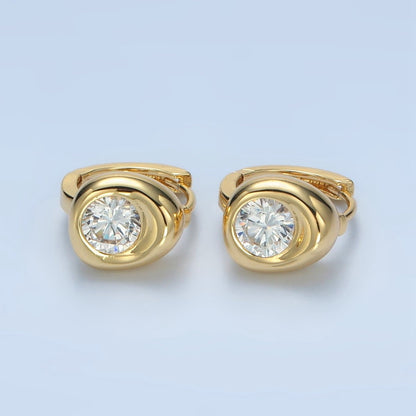 14K Gold Filled Clear CZ Stamped Molten Huggie Earrings | AB1245