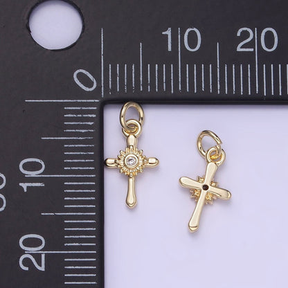 14K Gold Filled CZ Sunflower Nature Cross Charm | W551