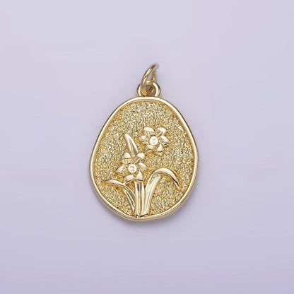 14K Gold Filled Daffodil March Birth Flower Hammered Stamped Personalized Double Sided Charm | AG192