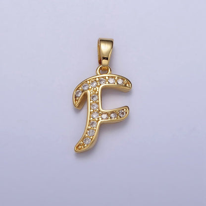 14K Gold Filled Dainty Initial Letter Script A-Z Micro Paved CZ Personalized Pendant | A-429-A-441