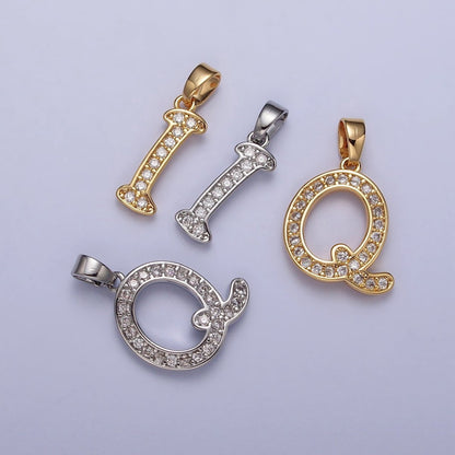 14K Gold Filled Dainty Initial Letter Script A-Z Micro Paved CZ Personalized Pendant | A-429-A-441