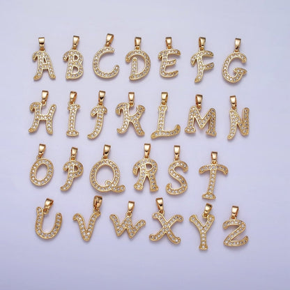 14K Gold Filled Dainty Initial Letter Script A-Z Micro Paved CZ Personalized Pendant | A-429-A-441