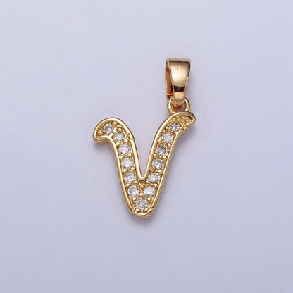 14K Gold Filled Dainty Initial Letter Script A-Z Micro Paved CZ Personalized Pendant | A-429-A-441