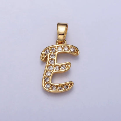 14K Gold Filled Dainty Initial Letter Script A-Z Micro Paved CZ Personalized Pendant | A-429-A-441