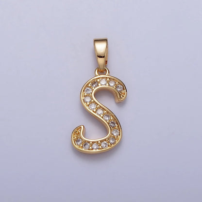 14K Gold Filled Dainty Initial Letter Script A-Z Micro Paved CZ Personalized Pendant | A-429-A-441