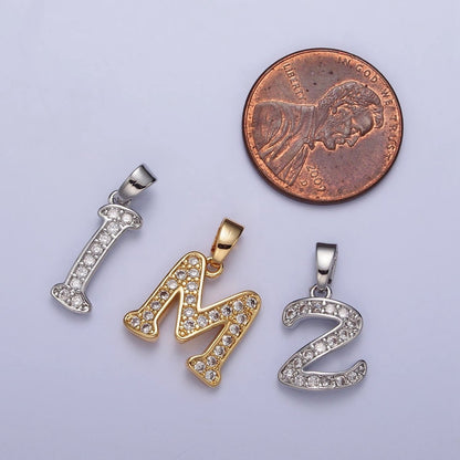 14K Gold Filled Dainty Initial Letter Script A-Z Micro Paved CZ Personalized Pendant | A-429-A-441