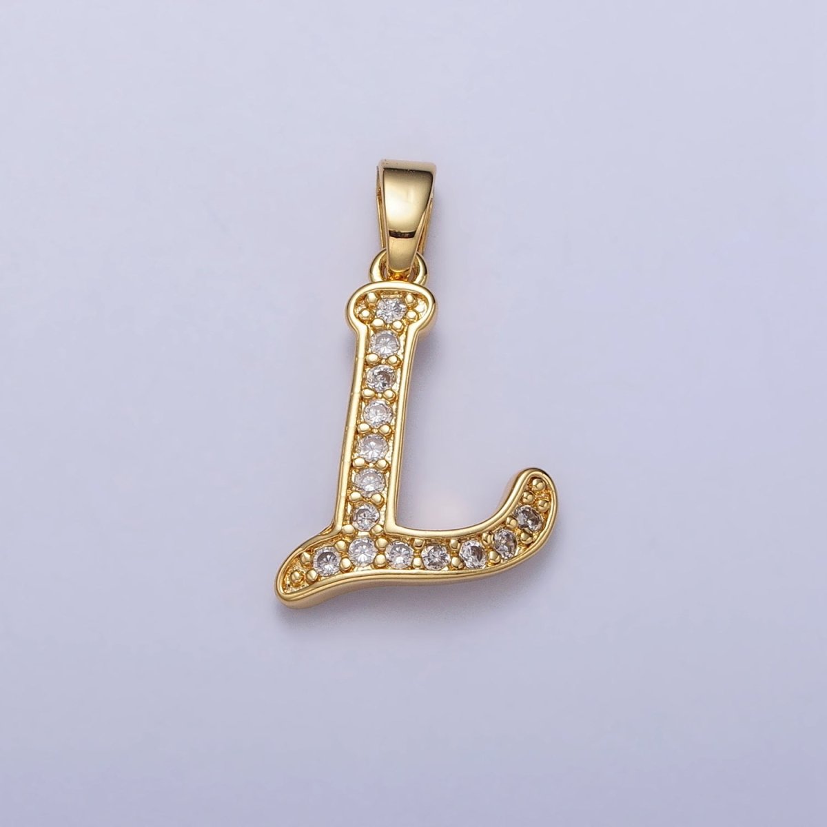 14K Gold Filled Dainty Initial Letter Script A-Z Micro Paved CZ Personalized Pendant | A-429-A-441