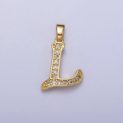 14K Gold Filled Dainty Initial Letter Script A-Z Micro Paved CZ Personalized Pendant | A-429-A-441