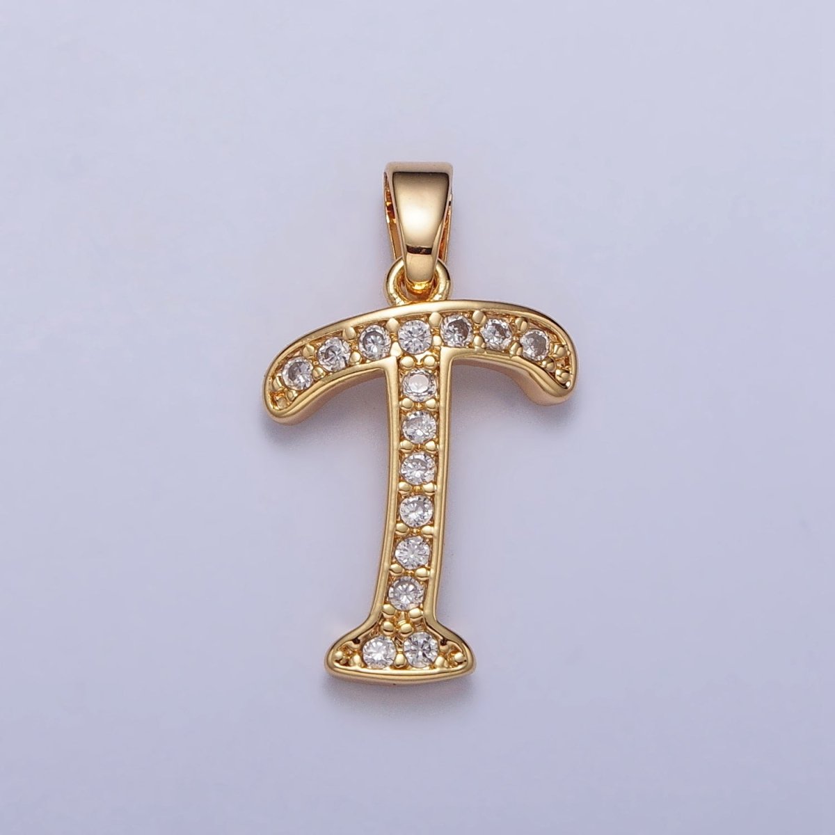 14K Gold Filled Dainty Initial Letter Script A-Z Micro Paved CZ Personalized Pendant | A-429-A-441