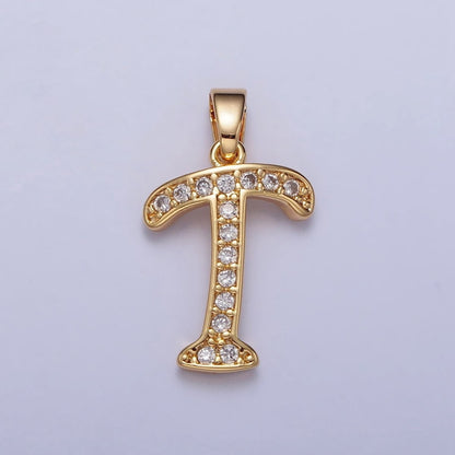 14K Gold Filled Dainty Initial Letter Script A-Z Micro Paved CZ Personalized Pendant | A-429-A-441