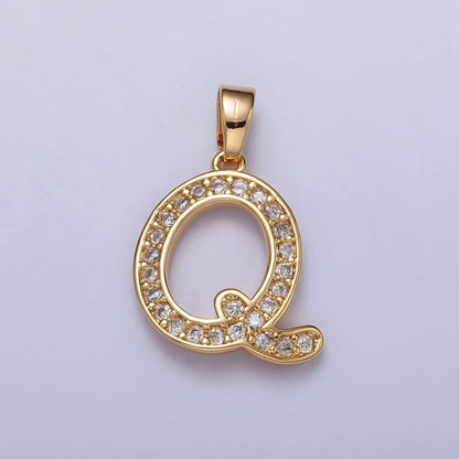 14K Gold Filled Dainty Initial Letter Script A-Z Micro Paved CZ Personalized Pendant | A-429-A-441