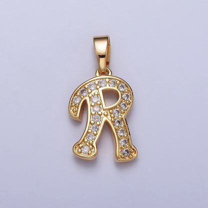 14K Gold Filled Dainty Initial Letter Script A-Z Micro Paved CZ Personalized Pendant | A-429-A-441