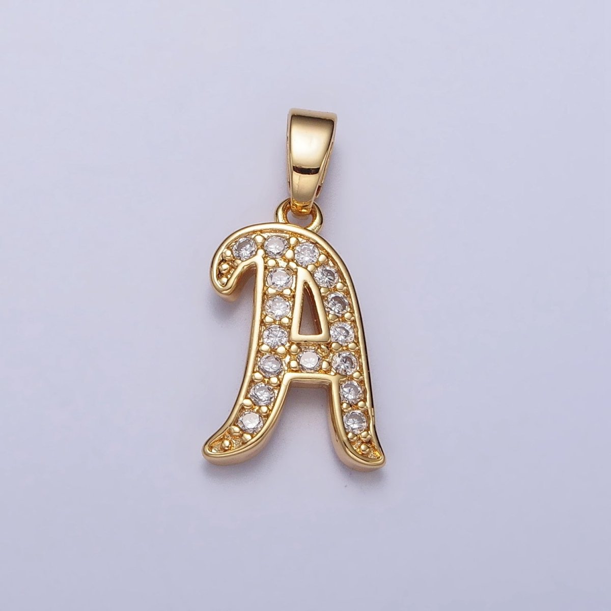 14K Gold Filled Dainty Initial Letter Script A-Z Micro Paved CZ Personalized Pendant | A-429-A-441
