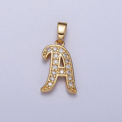 14K Gold Filled Dainty Initial Letter Script A-Z Micro Paved CZ Personalized Pendant | A-429-A-441
