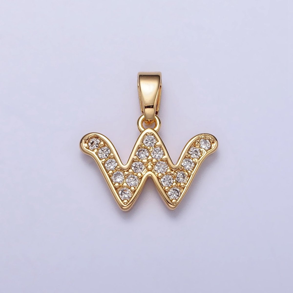 14K Gold Filled Dainty Initial Letter Script A-Z Micro Paved CZ Personalized Pendant | A-429-A-441