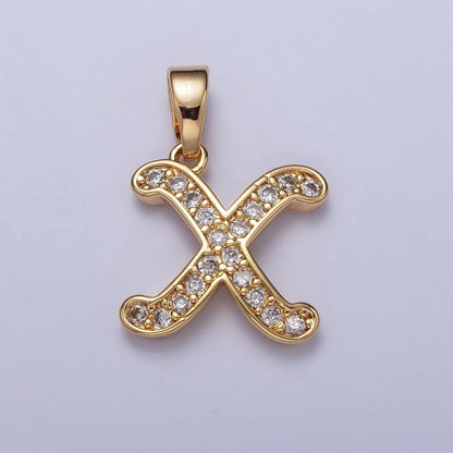 14K Gold Filled Dainty Initial Letter Script A-Z Micro Paved CZ Personalized Pendant | A-429-A-441