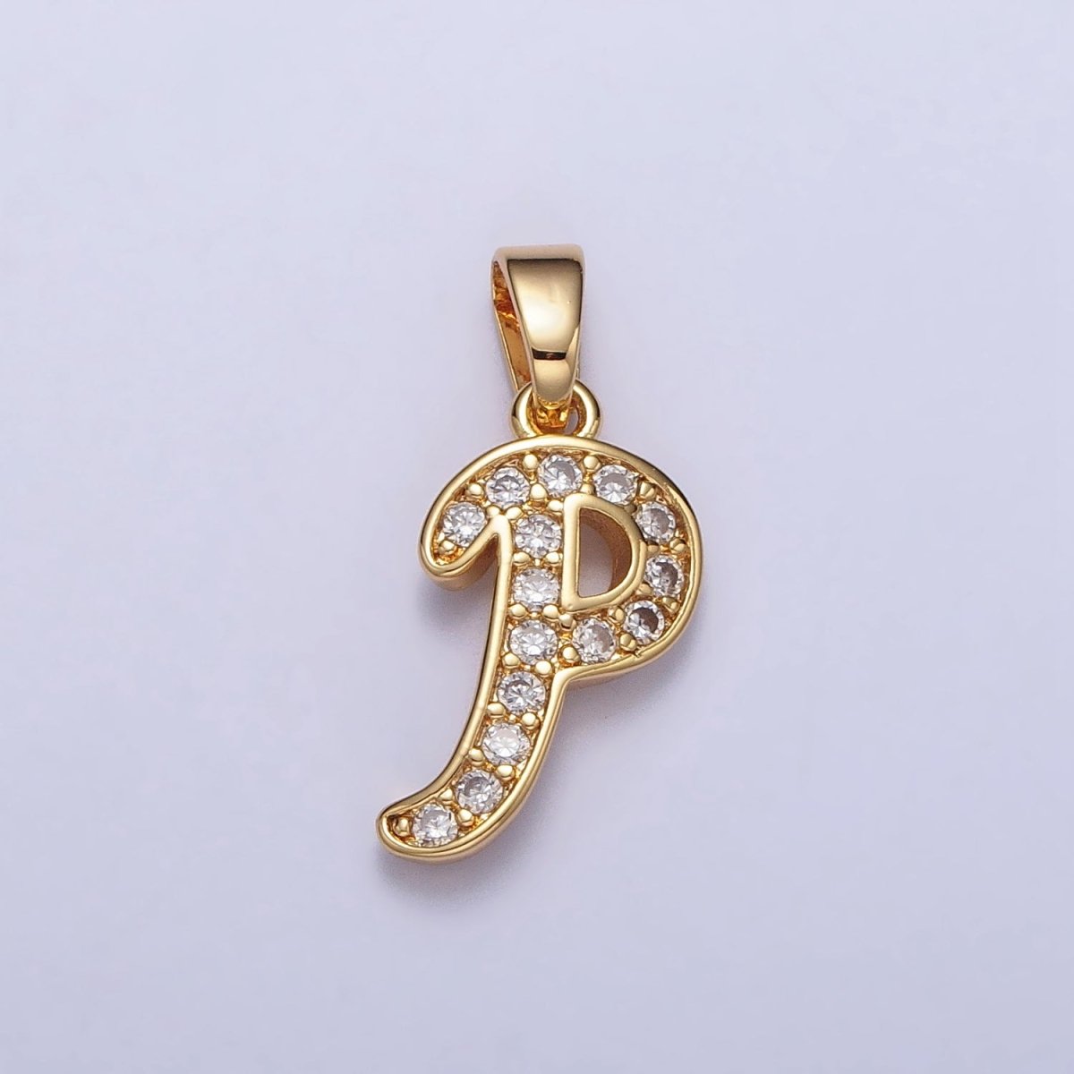 14K Gold Filled Dainty Initial Letter Script A-Z Micro Paved CZ Personalized Pendant | A-429-A-441