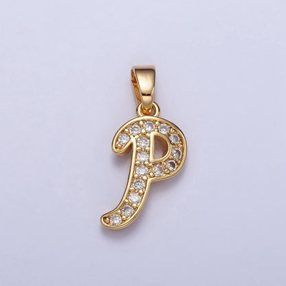 14K Gold Filled Dainty Initial Letter Script A-Z Micro Paved CZ Personalized Pendant | A-429-A-441