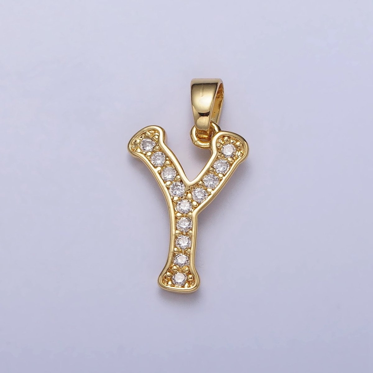 14K Gold Filled Dainty Initial Letter Script A-Z Micro Paved CZ Personalized Pendant | A-429-A-441