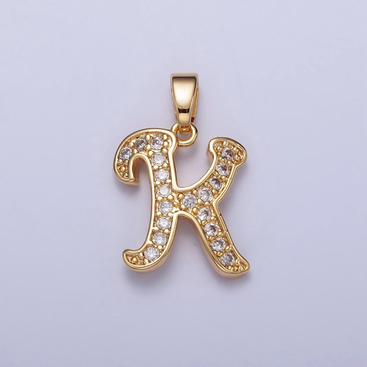 14K Gold Filled Dainty Initial Letter Script A-Z Micro Paved CZ Personalized Pendant | A-429-A-441