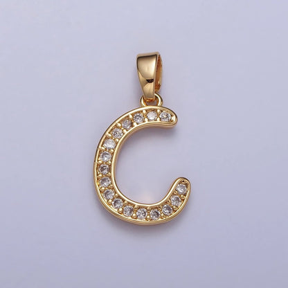 14K Gold Filled Dainty Initial Letter Script A-Z Micro Paved CZ Personalized Pendant | A-429-A-441