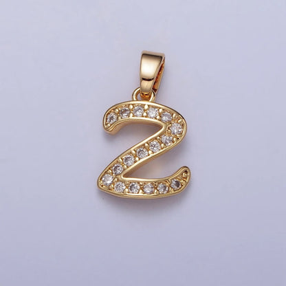 14K Gold Filled Dainty Initial Letter Script A-Z Micro Paved CZ Personalized Pendant | A-429-A-441