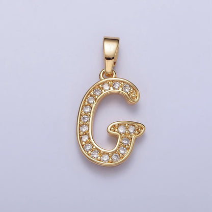 14K Gold Filled Dainty Initial Letter Script A-Z Micro Paved CZ Personalized Pendant | A-429-A-441