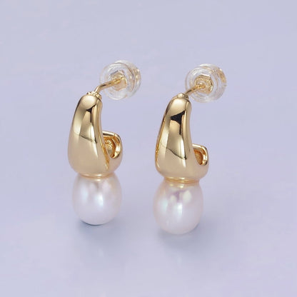 14K Gold Filled Dainty Small Hoops with Pearl Earrings | AB1307 AB1308