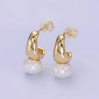 14K Gold Filled Dainty Small Hoops with Pearl Earrings | AB1307 AB1308