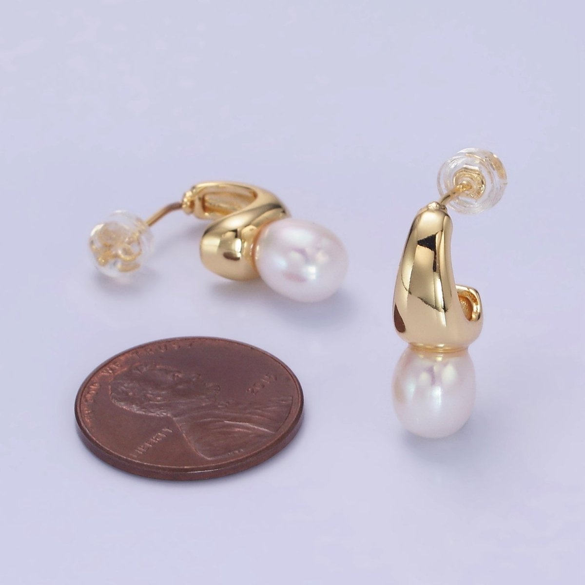14K Gold Filled Dainty Small Hoops with Pearl Earrings | AB1307 AB1308