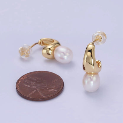 14K Gold Filled Dainty Small Hoops with Pearl Earrings | AB1307 AB1308