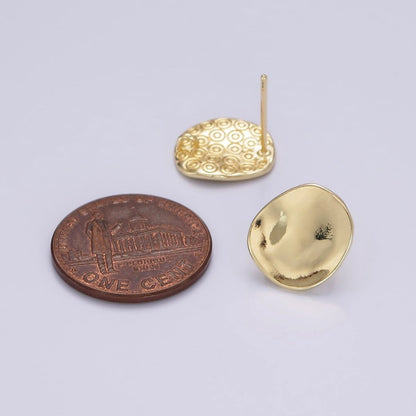 14K Gold Filled Dented Geometric Rounded Stud Earrings | Z606
