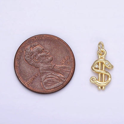 14K Gold Filled Dollar Money Sign Clear CZ Charm | AC900