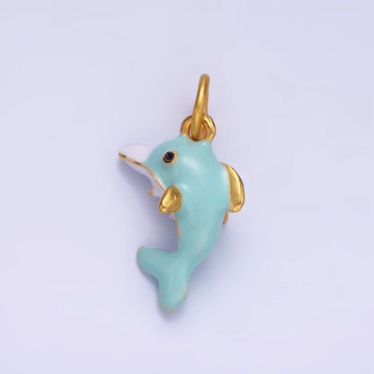 14K Gold Filled Dolphin Sea Animal Multicolor Pastel Enamel Charm | AG697